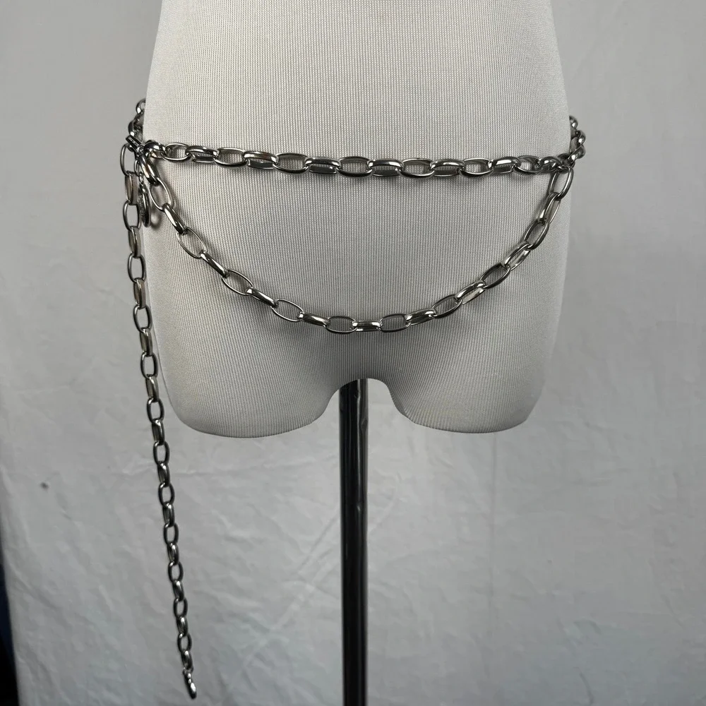 Michael Kors Silver Chain Belt Adjustable Logo Charm One‎ Size 46.5 Inch Long